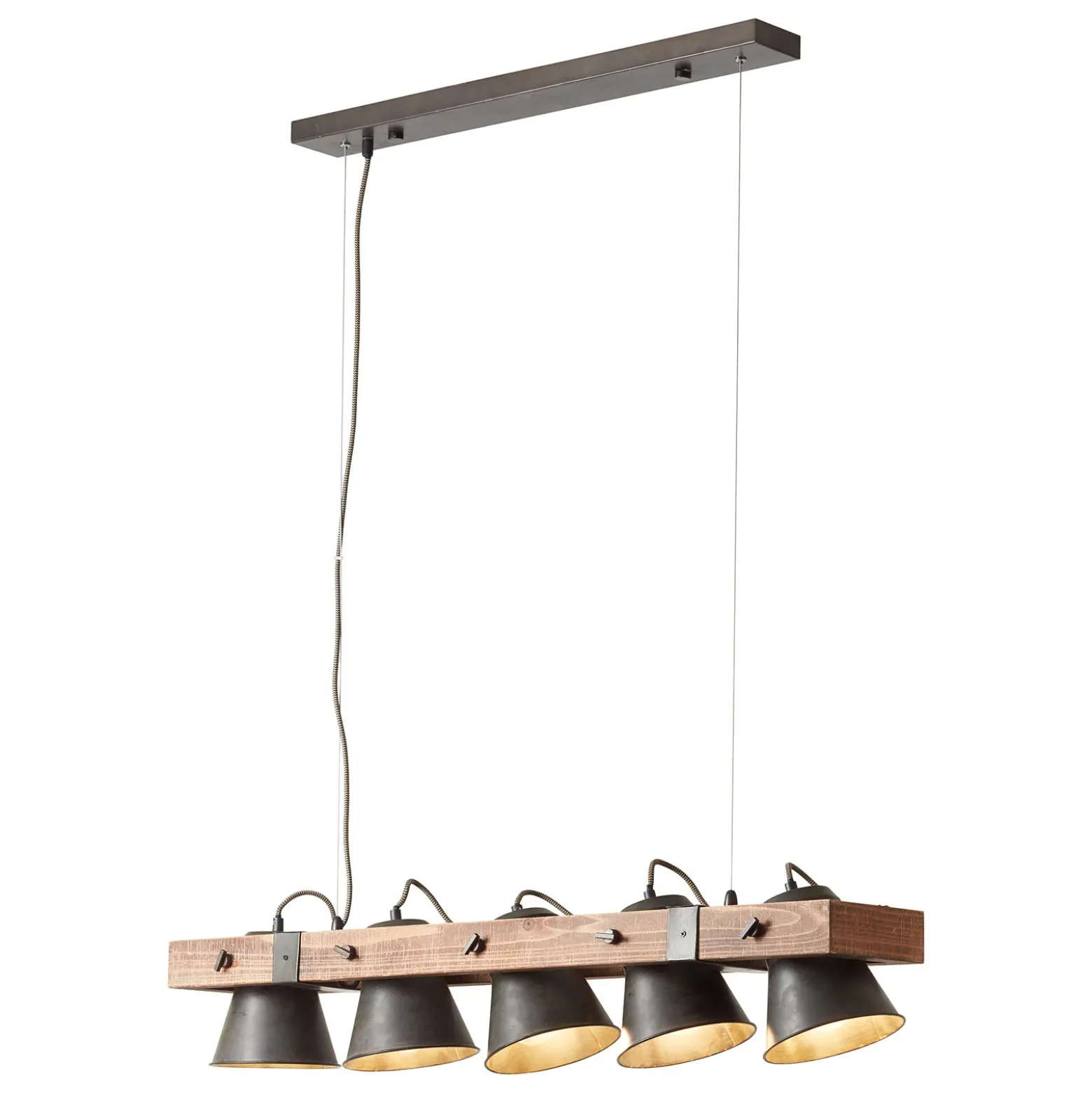 Lámpara colgante Plow, 5 luces negro/madera oscuro