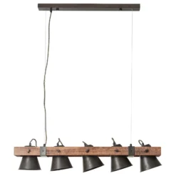 Lámpara colgante Plow, 5 luces negro/madera oscuro