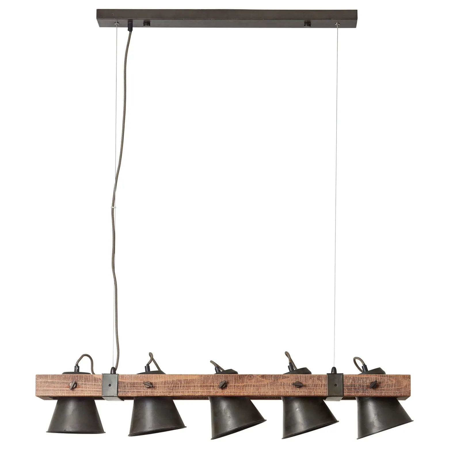 Lámpara colgante Plow, 5 luces negro/madera oscuro