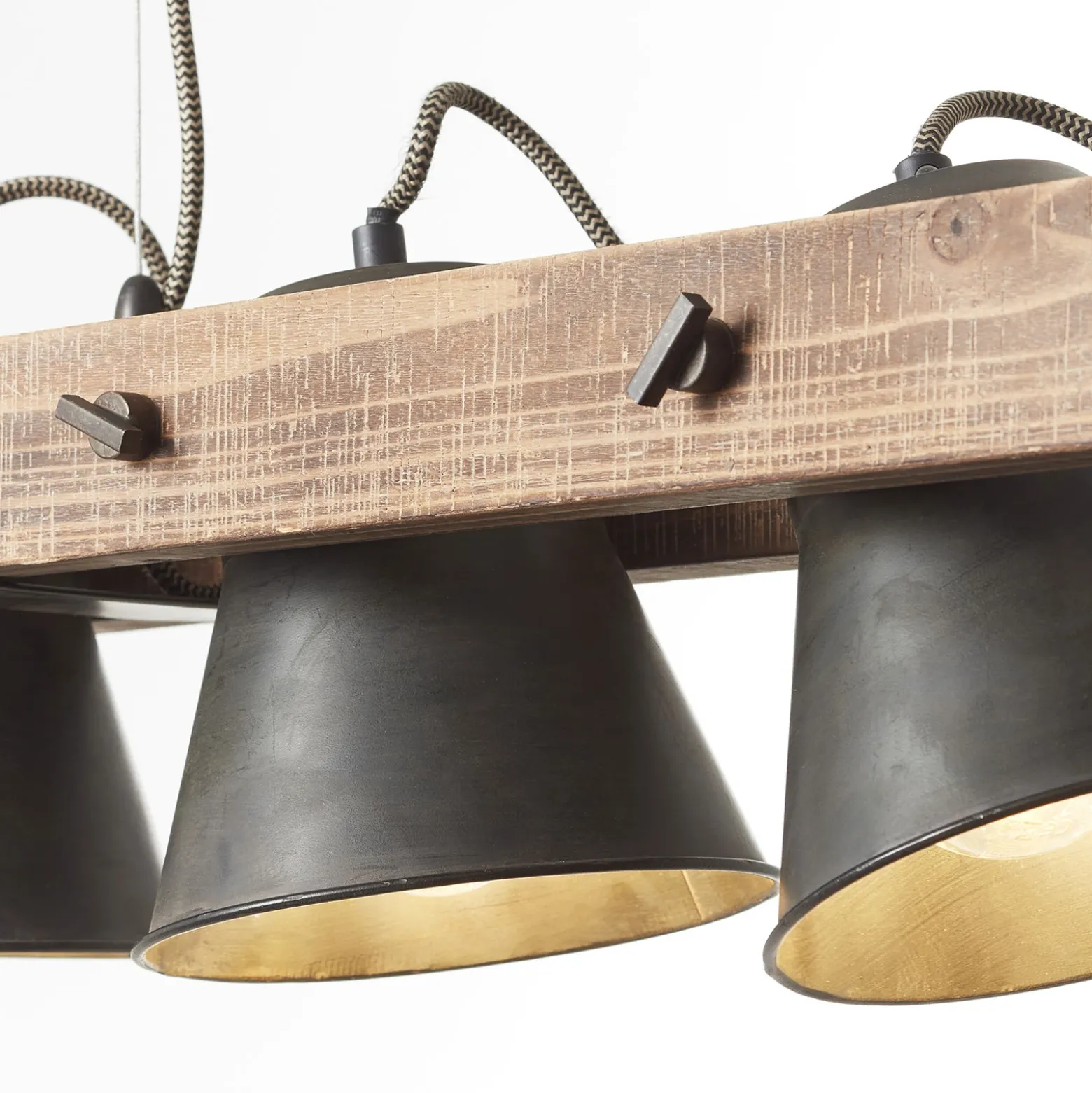 Lámpara colgante Plow, 5 luces negro/madera oscuro
