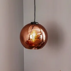Lámpara colgante Polaris, cristal espejado, cobre