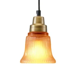 Lámpara colgante PR Home Emmi, ámbar/latón, cristal, enchufe, E27