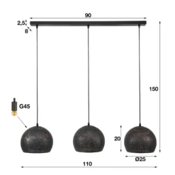 Lámpara colgante Punchray esférica de 3 luces