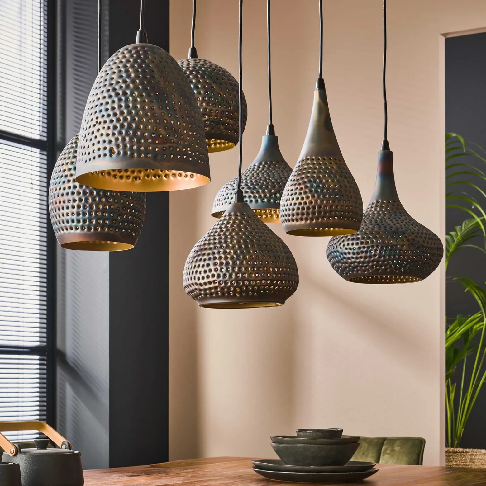 Lámpara colgante Punchray, 7 luces, mezcla formas