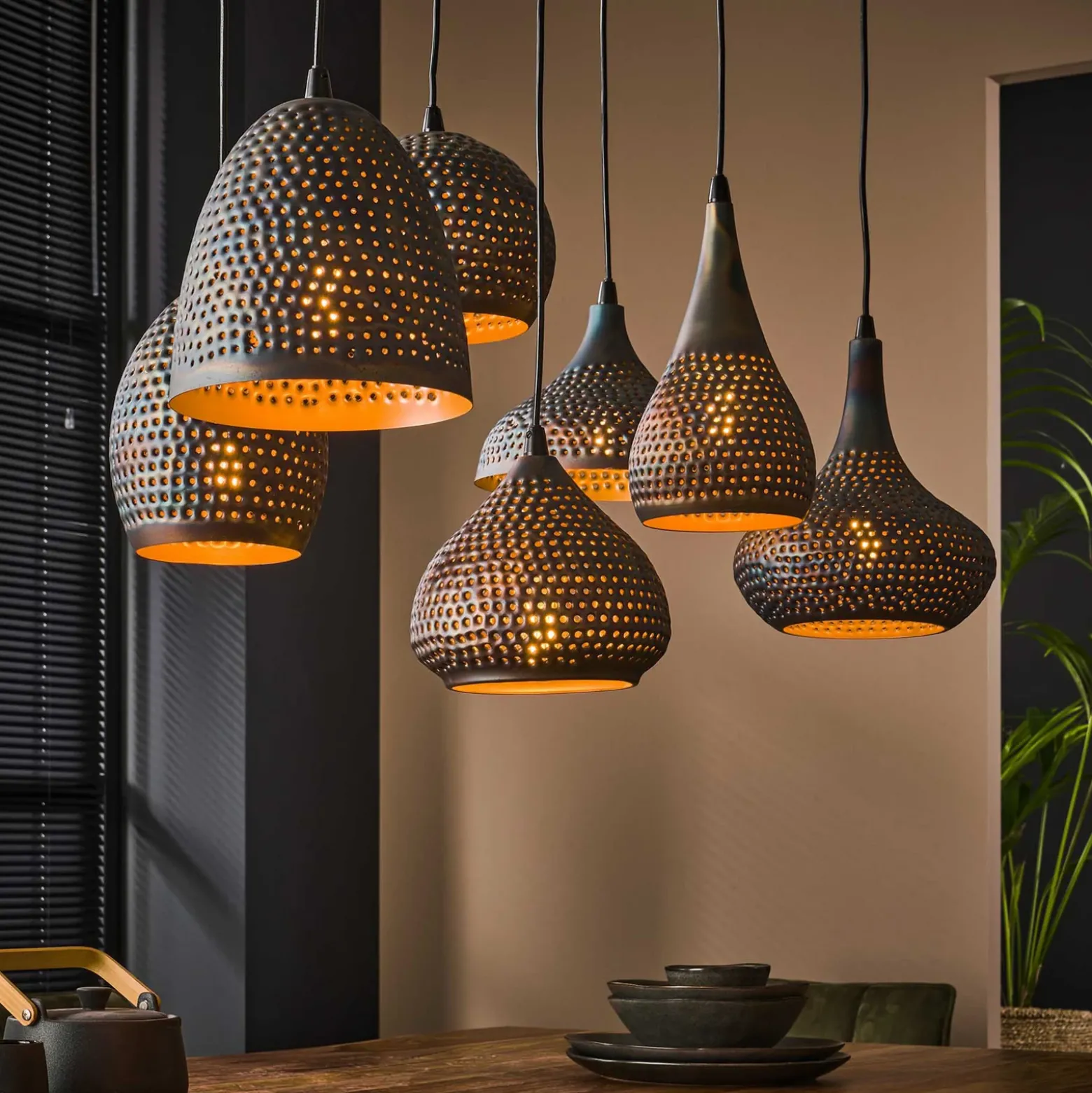 Lámpara colgante Punchray, 7 luces, mezcla formas