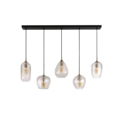 Lámpara colgante Riffleglass mix, 5 luces, cristal, transparente, antracita