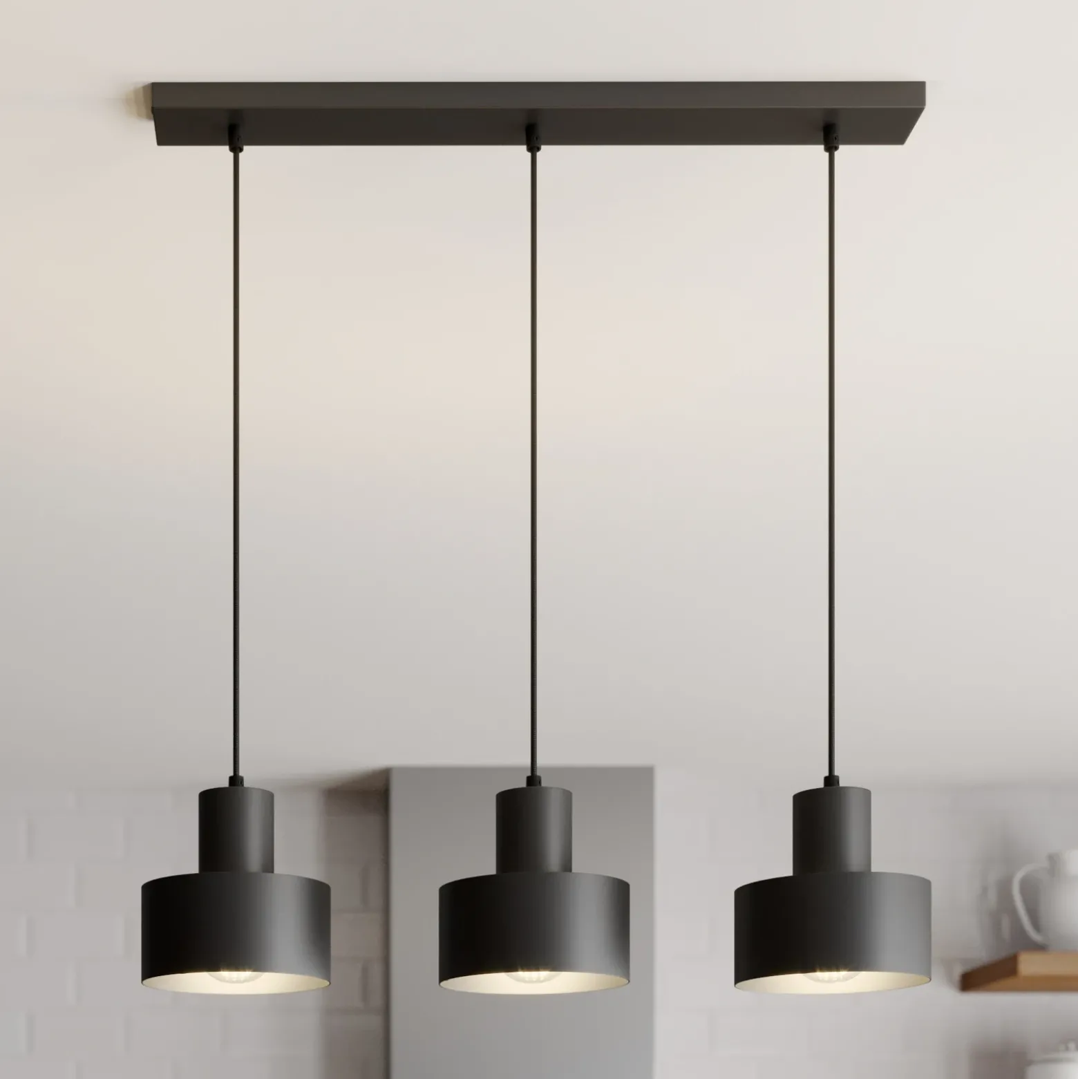 Lámpara colgante Rif, lineal, 3 luces, negro