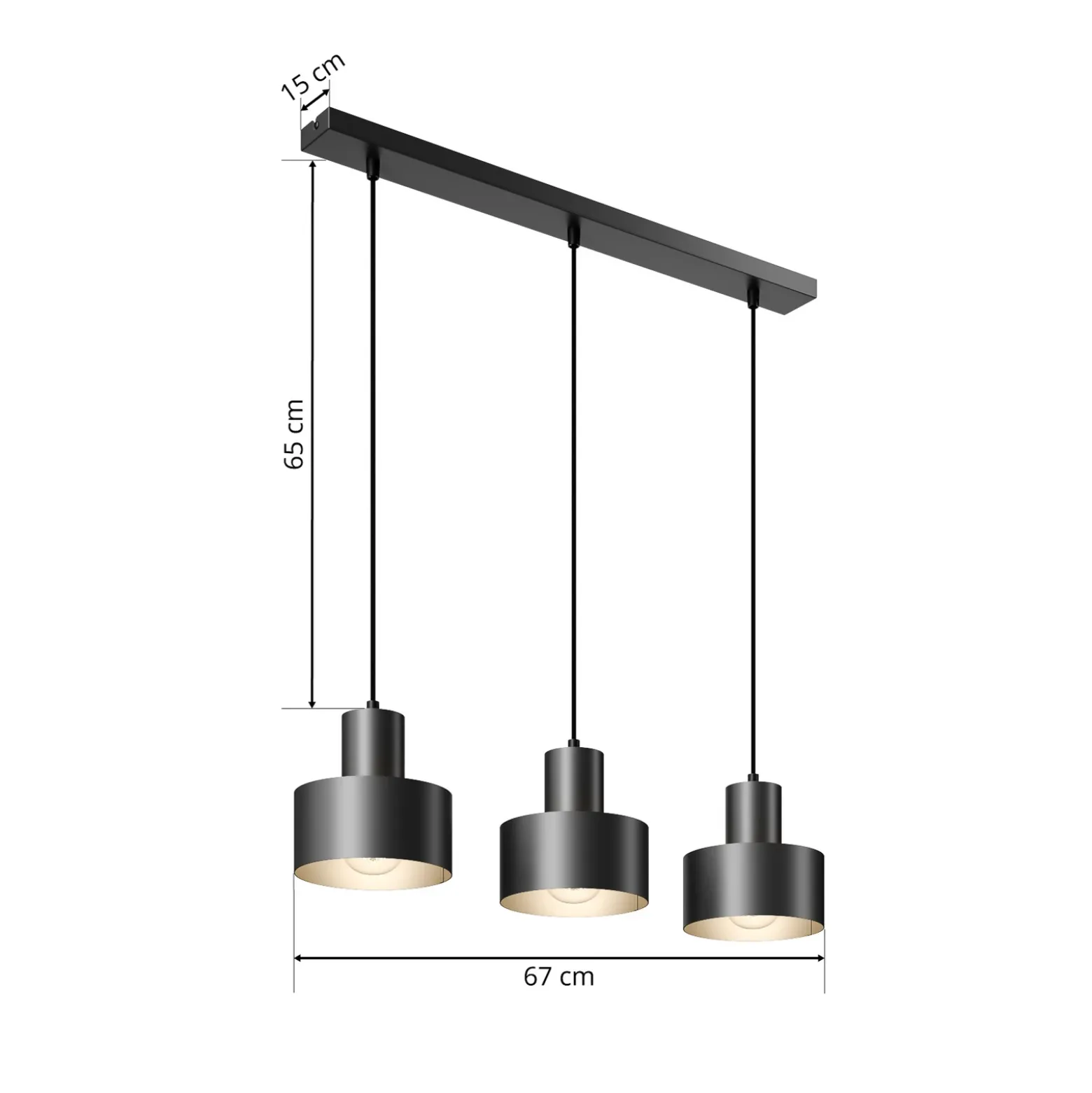 Lámpara colgante Rif, lineal, 3 luces, negro