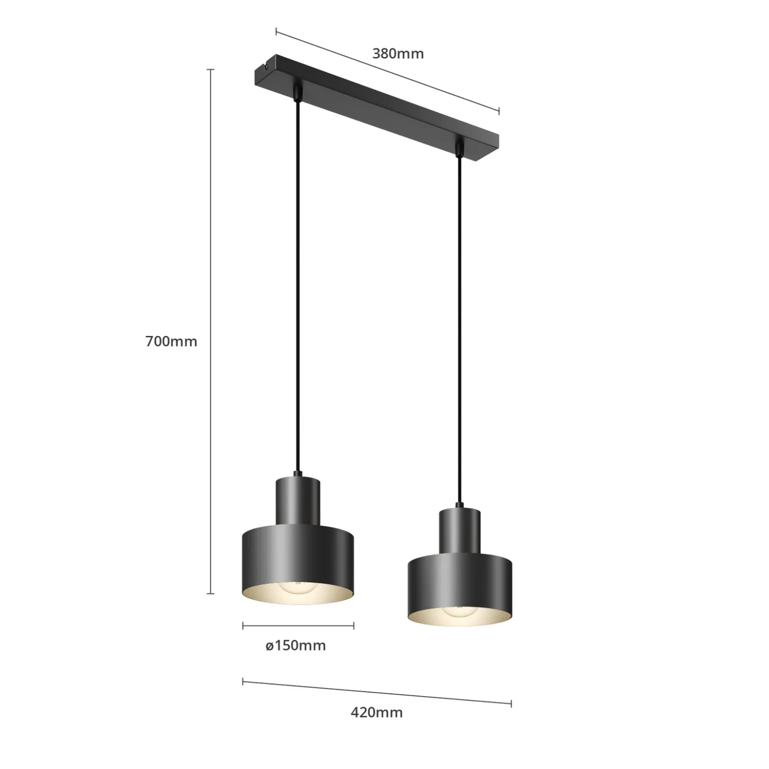 Lámpara colgante Rif, lineal, 2 luces, negro