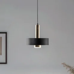Lámpara colgante Rif Lux, negro/dorado, Ø 25 cm, acero