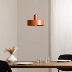 Lámpara colgante Rif M, rojo teja, 1 luz, Ø 25 cm, acero