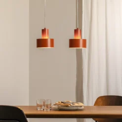 Lámpara colgante Rif 2, rojo ladrillo, 2 luces, lineal, acero