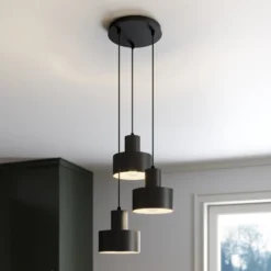 Lámpara colgante Rif, rotunda de 3 luces, negro