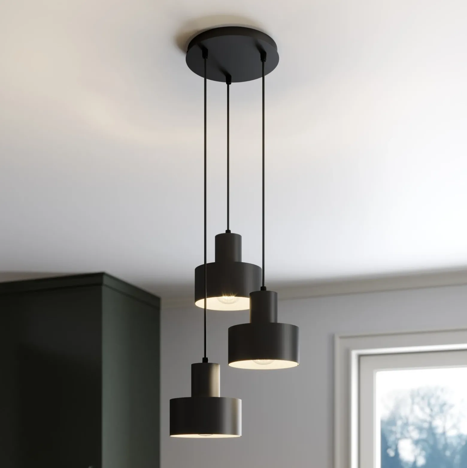 Lámpara colgante Rif, rotunda de 3 luces, negro