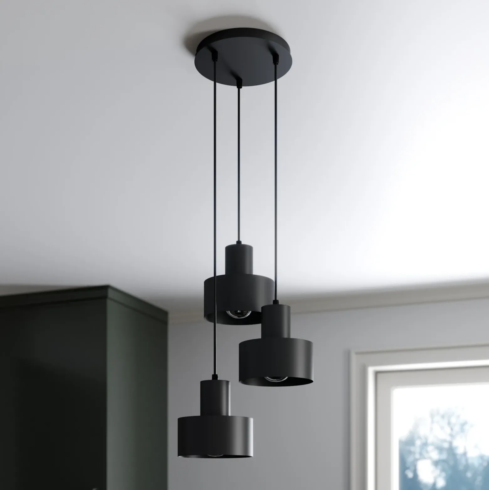 Lámpara colgante Rif, rotunda de 3 luces, negro