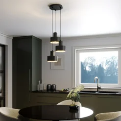 Lámpara colgante Rif, rotunda de 3 luces, negro