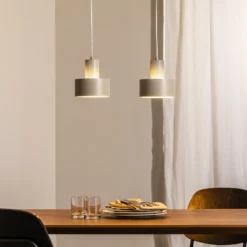 Lámpara colgante Rif 2, taupe, 2 luces, lineal, acero
