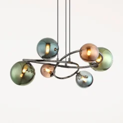 Lámpara colgante Riha, Ø 65 cm, multicolor, vidrio/metal, 6 luces.
