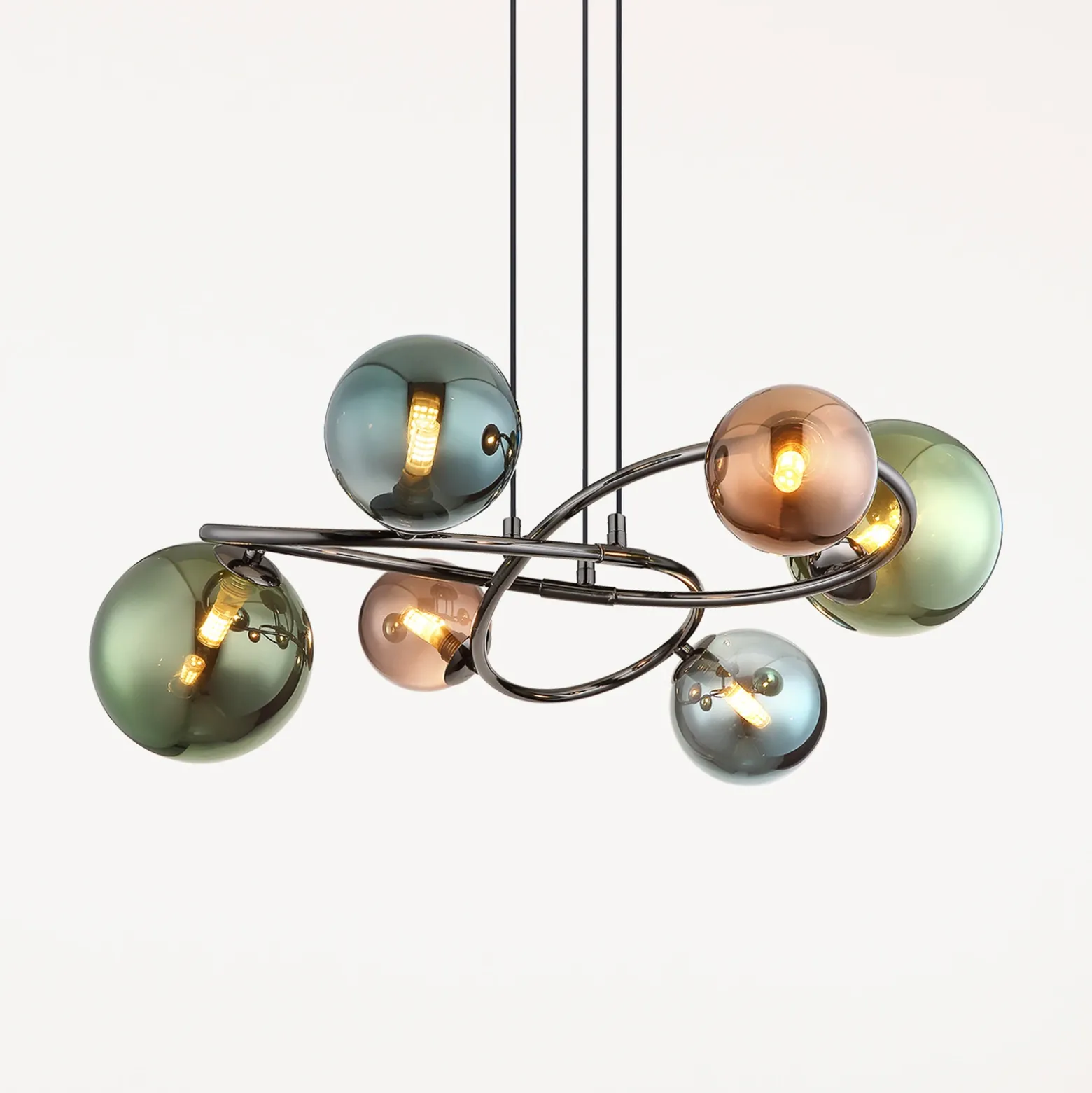 Lámpara colgante Riha, Ø 65 cm, multicolor, vidrio/metal, 6 luces.