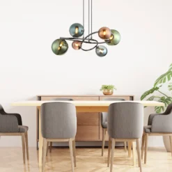 Lámpara colgante Riha, Ø 65 cm, multicolor, vidrio/metal, 6 luces.