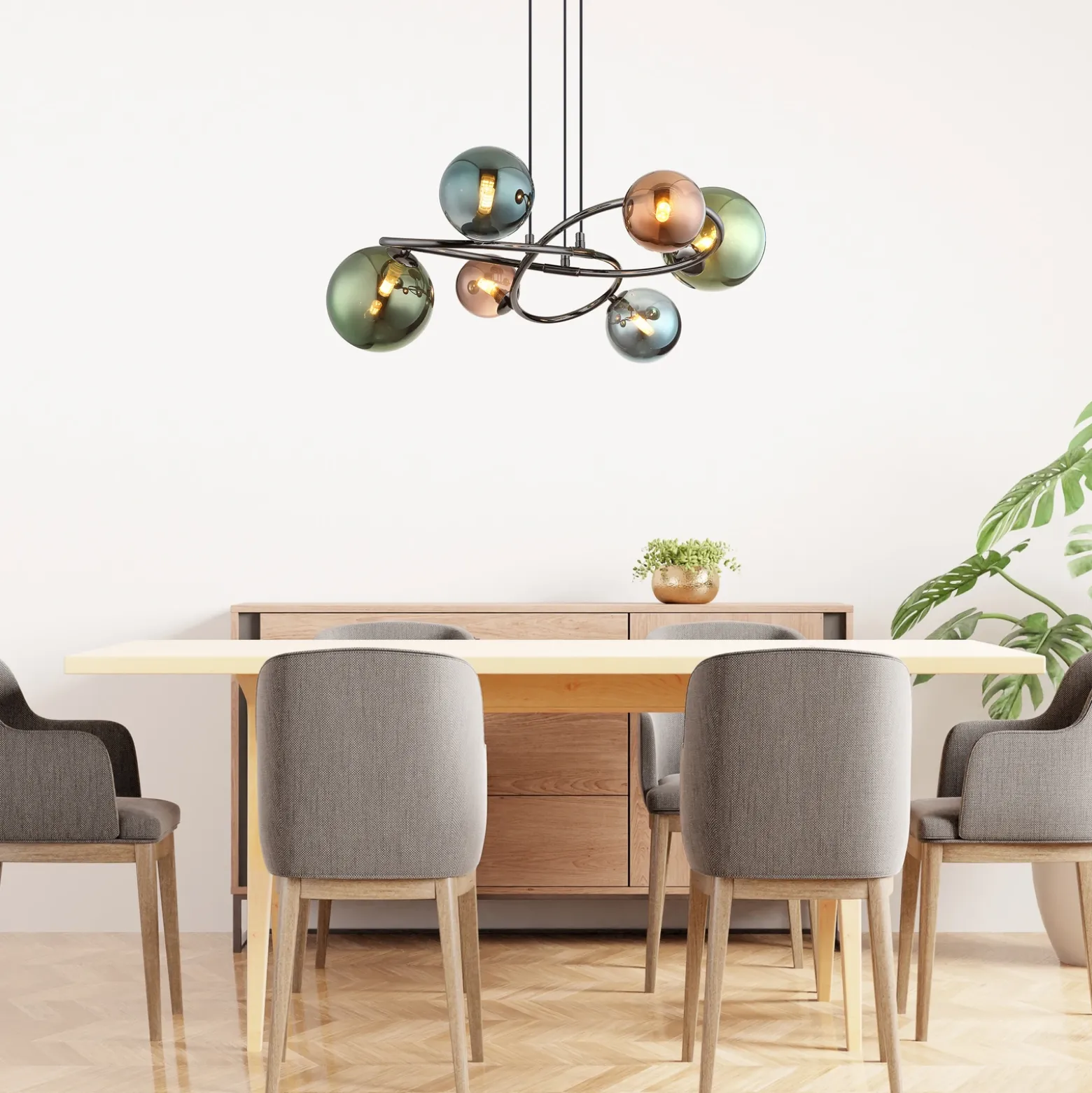 Lámpara colgante Riha, Ø 65 cm, multicolor, vidrio/metal, 6 luces.