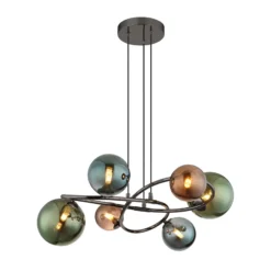 Lámpara colgante Riha, Ø 65 cm, multicolor, vidrio/metal, 6 luces.