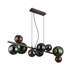 Lámpara colgante Riha, longitud 86 cm, negro/gris humo, 9 luces.