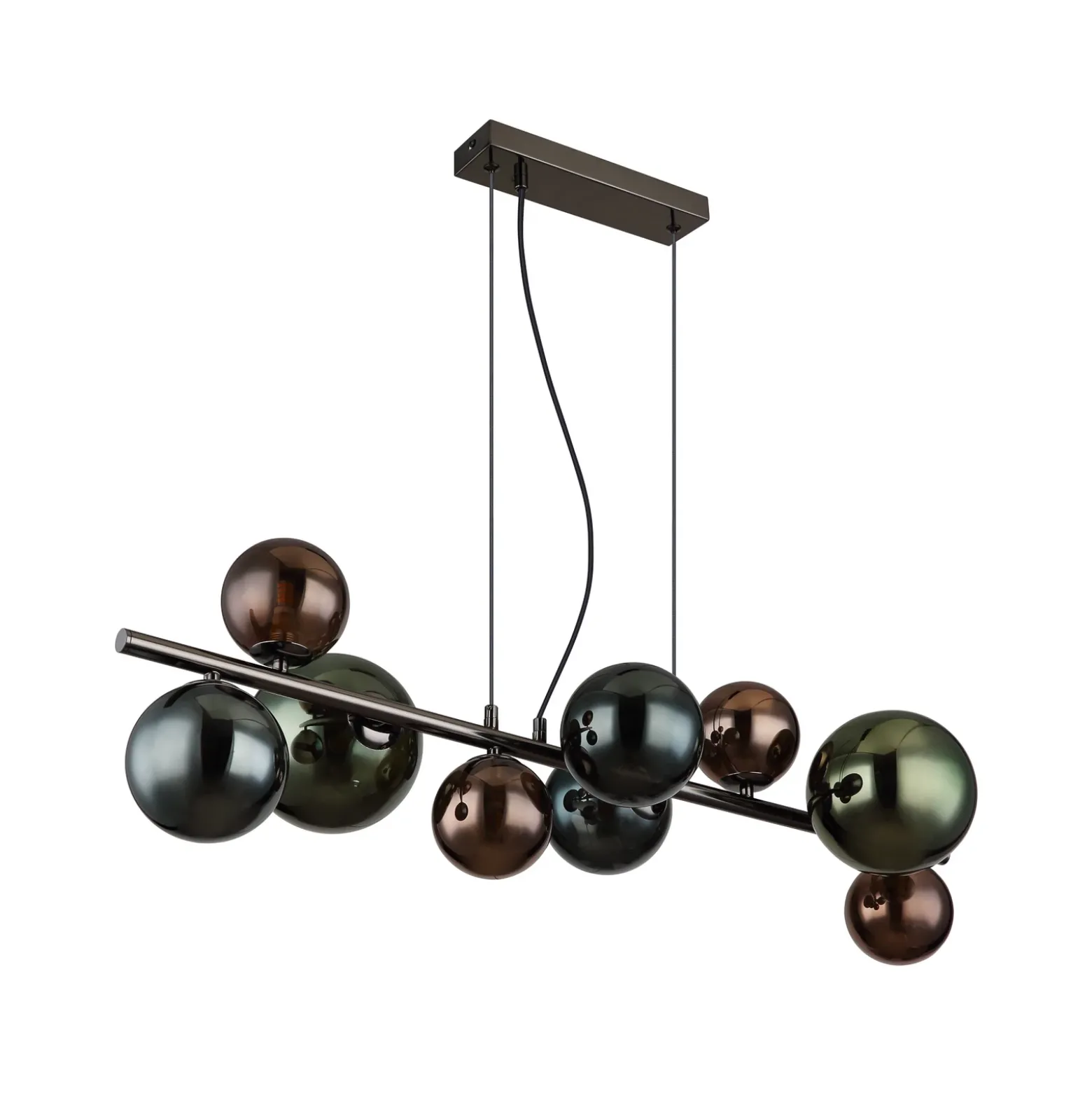Lámpara colgante Riha, longitud 86 cm, negro/gris humo, 9 luces.