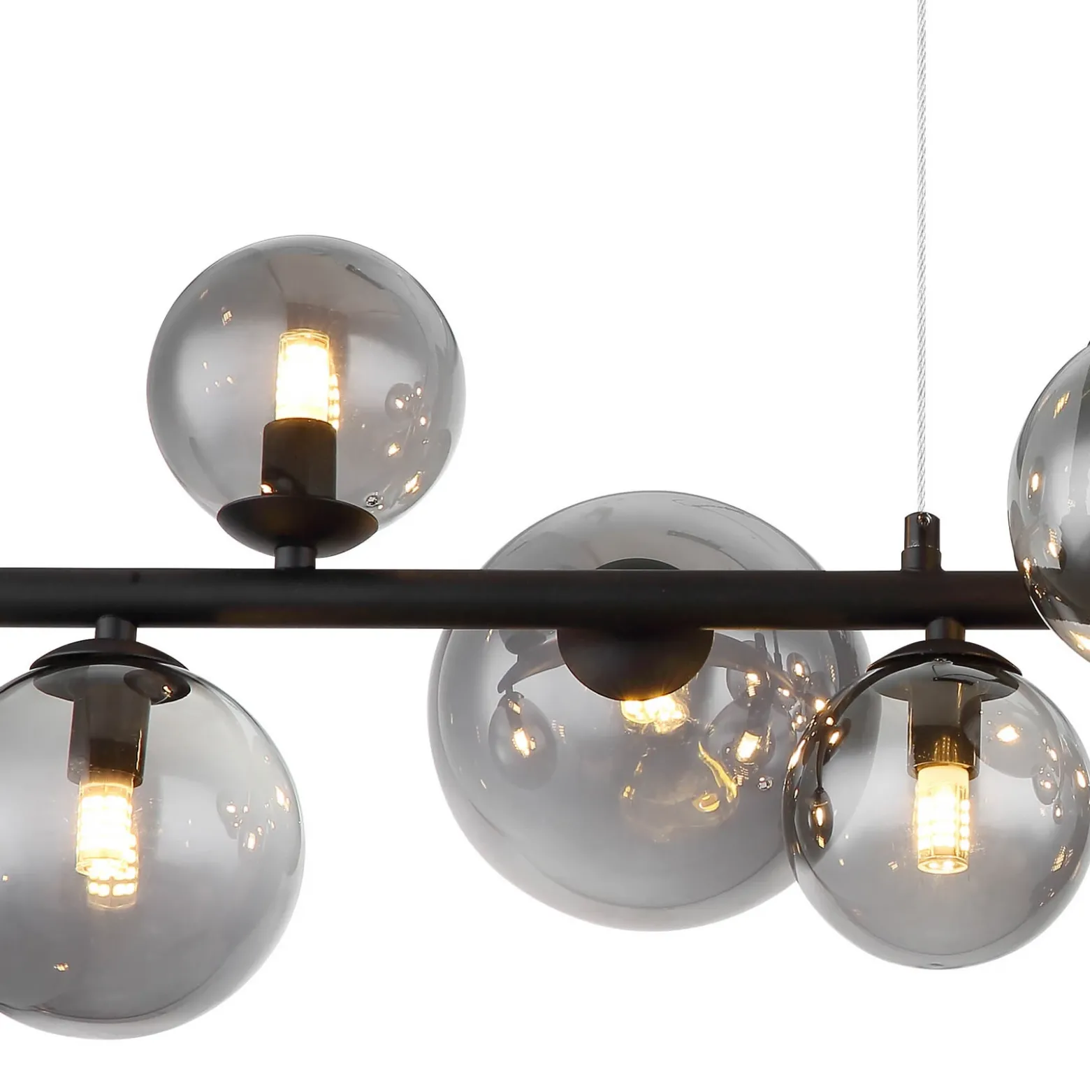 Lámpara colgante Riha, longitud 87 cm, negro/color humo, 9 luces.