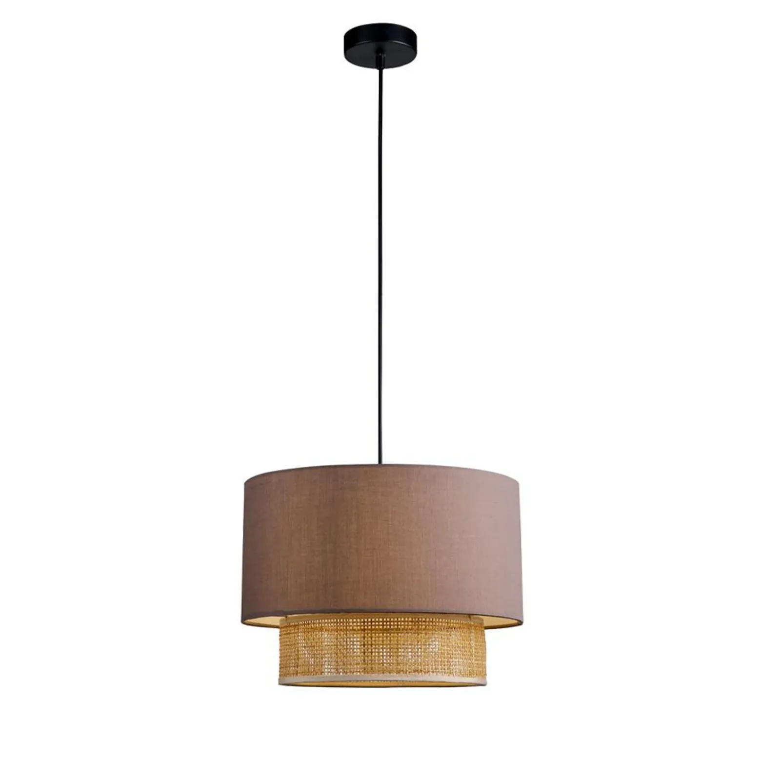 Lámpara colgante Rika, Ø 34 cm, gris/color natural, tela/ratán