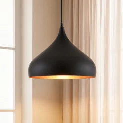 Lámpara colgante Ritana de Lindby, negro y dorado, metal, Ø 31 cm, E27