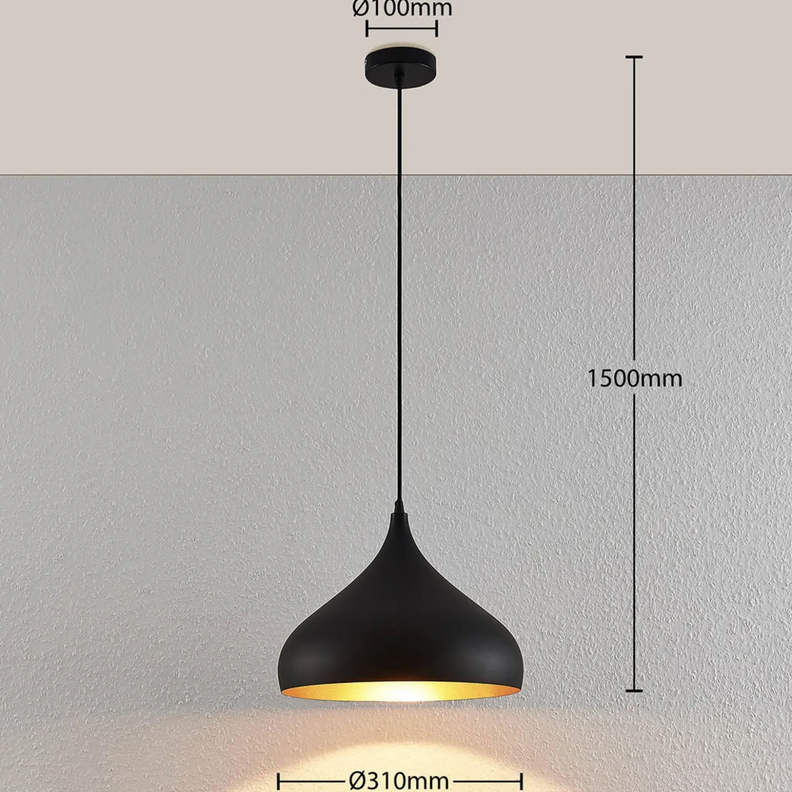 Lámpara colgante Ritana de Lindby, negro y dorado, metal, Ø 31 cm, E27