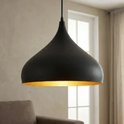 Lámpara colgante Ritana de Lindby, negro y dorado, metal, Ø 31 cm, E27