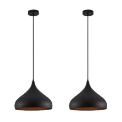 Lámpara colgante Ritana de Lindby, juego de 2, negro y dorado, metal, E27