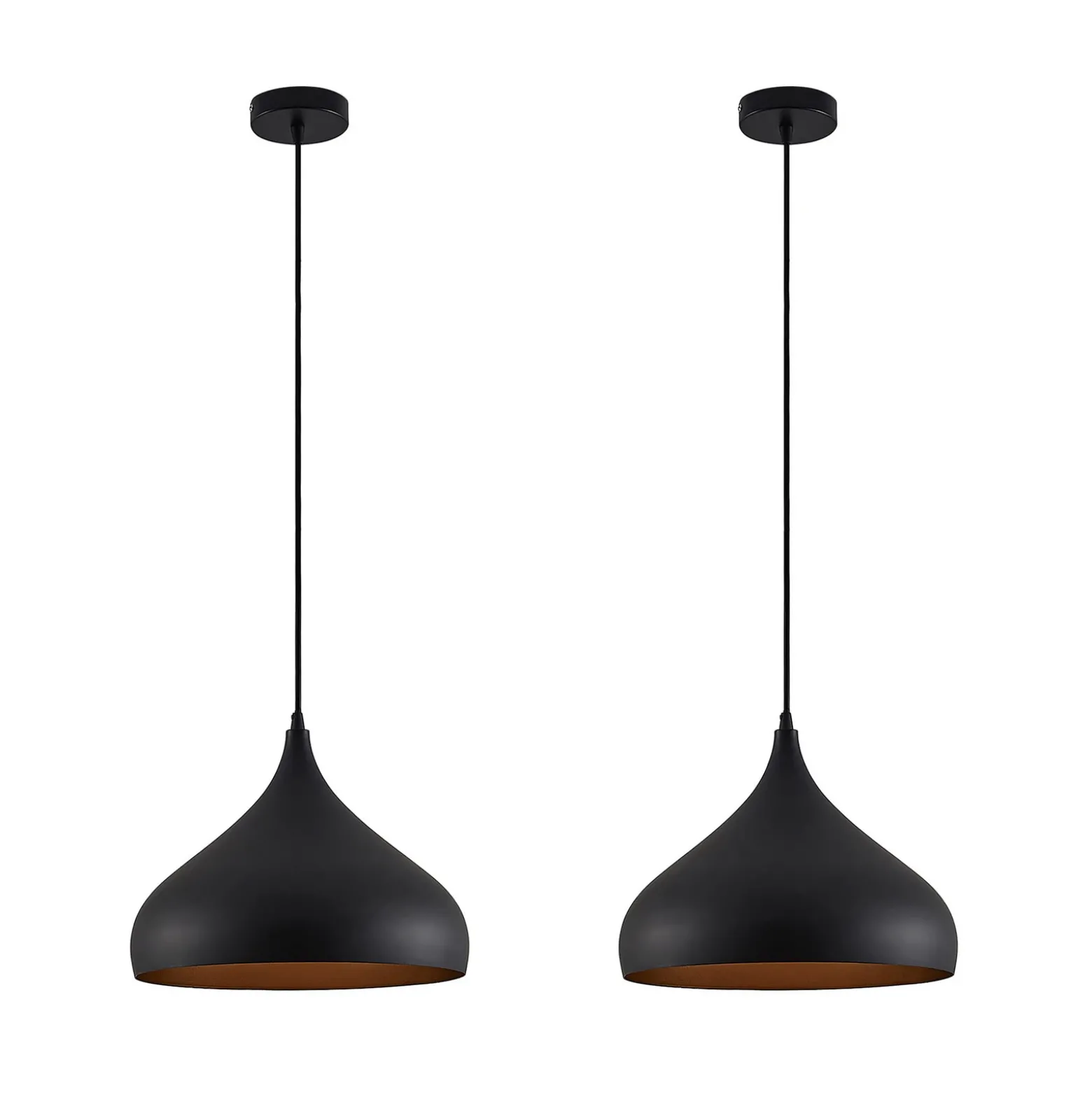 Lámpara colgante Ritana de Lindby, juego de 2, negro y dorado, metal, E27