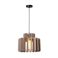 Lámpara colgante Rollo, gris topo, Ø 40 cm, tela/metal/vidrio