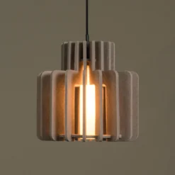 Lámpara colgante Rollo, gris topo, Ø 40 cm, tela/metal/vidrio