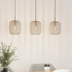 Lámpara colgante Romazzina, beige, longitud 90 cm, 3 luces, metal