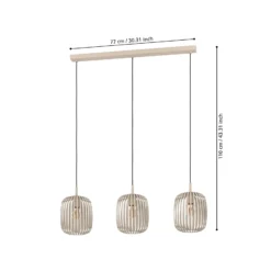 Lámpara colgante Romazzina, beige, longitud 90 cm, 3 luces, metal