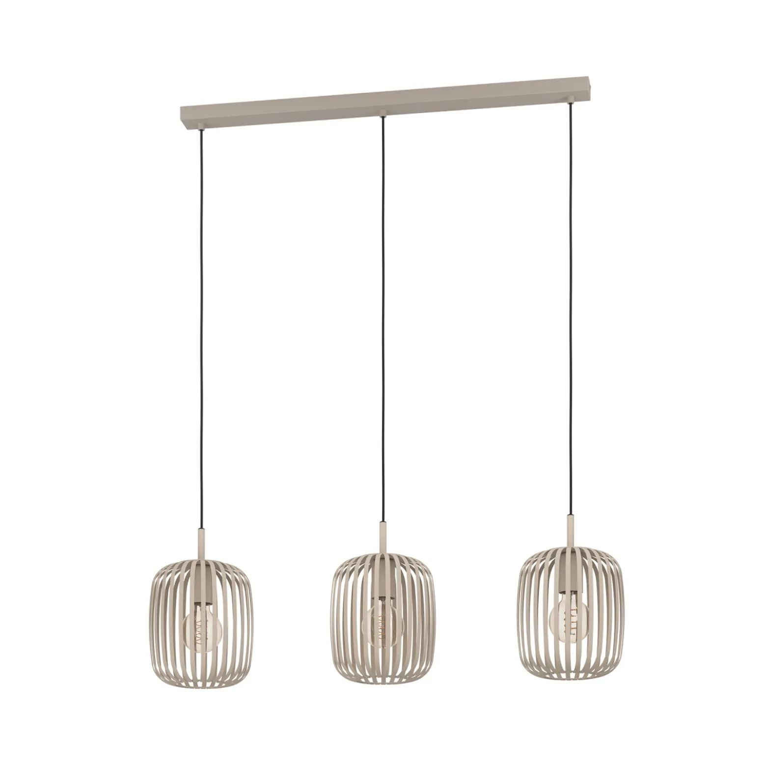 Lámpara colgante Romazzina, beige, longitud 90 cm, 3 luces, metal