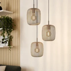 Lámpara colgante Romazzina, Ø 46 cm, color arena, 3 luces, acero