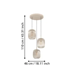 Lámpara colgante Romazzina, Ø 46 cm, color arena, 3 luces, acero