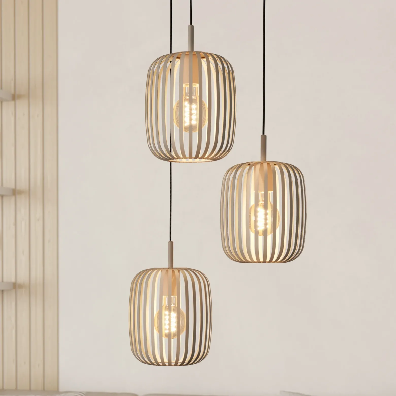 Lámpara colgante Romazzina, Ø 46 cm, color arena, 3 luces, acero