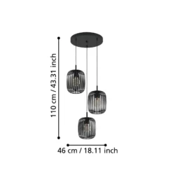 Lámpara colgante Romazzina, Ø 46 cm, negra, 3 luces, acero