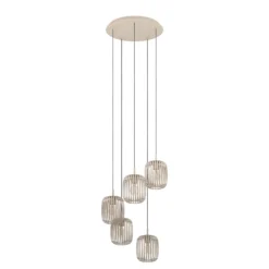 Lámpara colgante Romazzina, color arena, acero, Ø 50 cm, 5 luces.