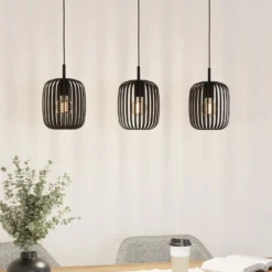 Lámpara colgante Romazzina, negra, longitud 90 cm, 3 luces, metal
