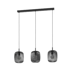 Lámpara colgante Romazzina, negra, longitud 90 cm, 3 luces, metal