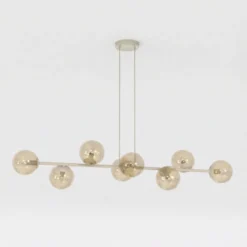 Lámpara colgante Rossi, color beige, longitud 130 cm, 8 luces, cristal/metal
