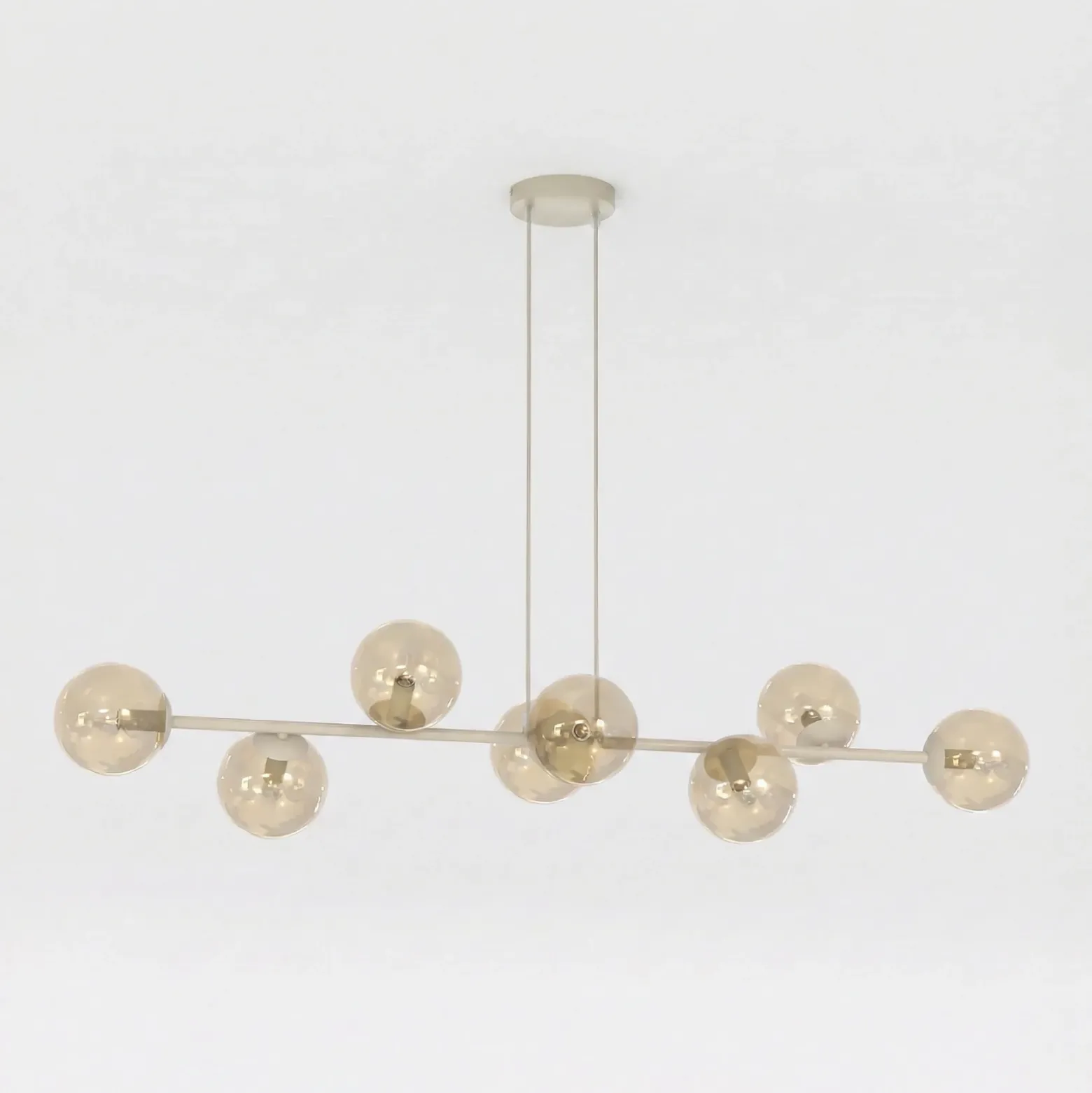 Lámpara colgante Rossi, color beige, longitud 130 cm, 8 luces, cristal/metal