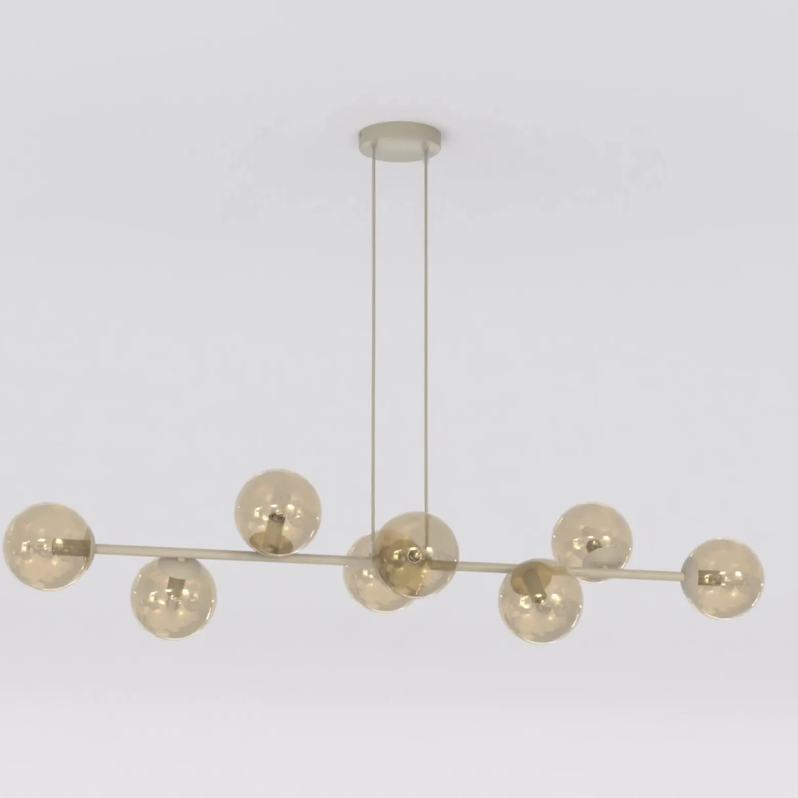 Lámpara colgante Rossi, color beige, longitud 130 cm, 8 luces, cristal/metal